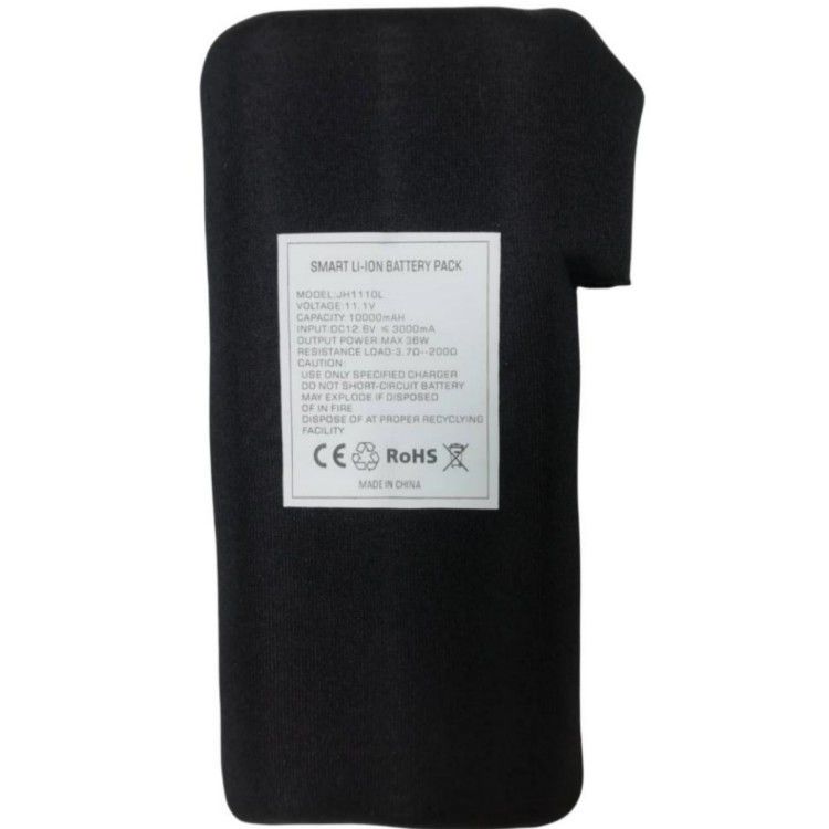 Pakaian 12V 10Ah Baterai 11.1V Kain Hitam Dibungkus Dengan DC Charging Plug Untuk Jaket Pemanas