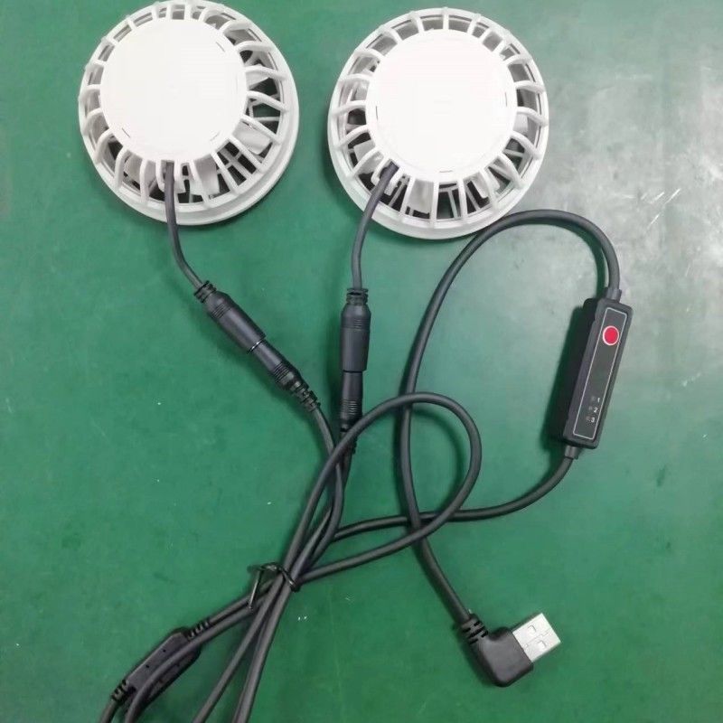 Pakaian Pendinginan Musim Panas Ringan Fan Slim 25mm Dua kipas yang Terhubung Dengan Kabel Switch USB