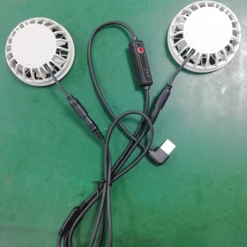 Pakaian Pendinginan Musim Panas Ringan Fan Slim 25mm Dua kipas yang Terhubung Dengan Kabel Switch USB