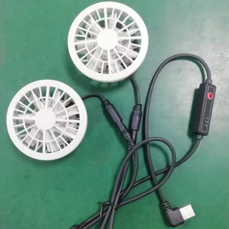 Pakaian Pendinginan Musim Panas Ringan Fan Slim 25mm Dua kipas yang Terhubung Dengan Kabel Switch USB