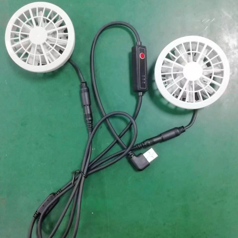 Pakaian Pendinginan Musim Panas Ringan Fan Slim 25mm Dua kipas yang Terhubung Dengan Kabel Switch USB