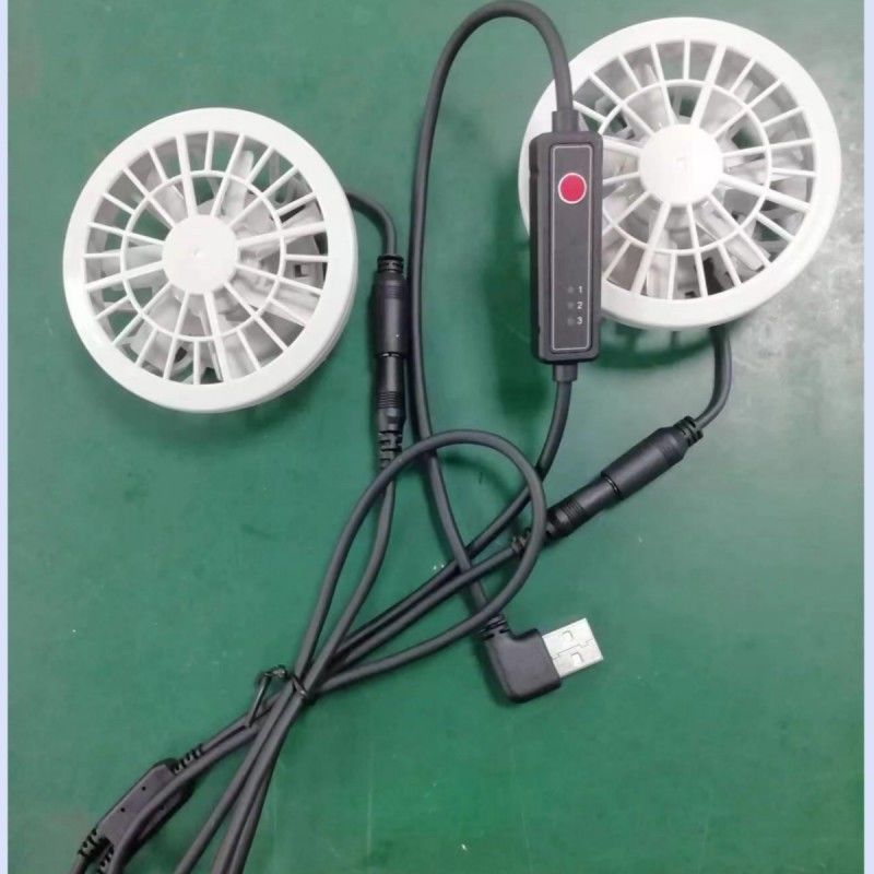 Pakaian Pendinginan Musim Panas Ringan Fan Slim 25mm Dua kipas yang Terhubung Dengan Kabel Switch USB