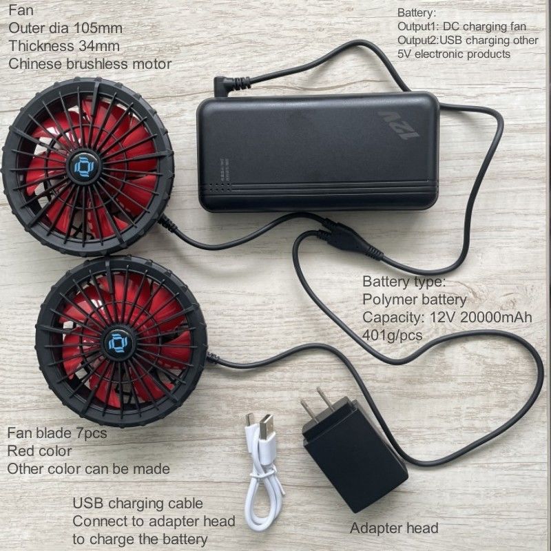 AC jaket pendingin kipas baterai 12v 20000mAh Kecepatan tinggi 10 jam waktu kerja