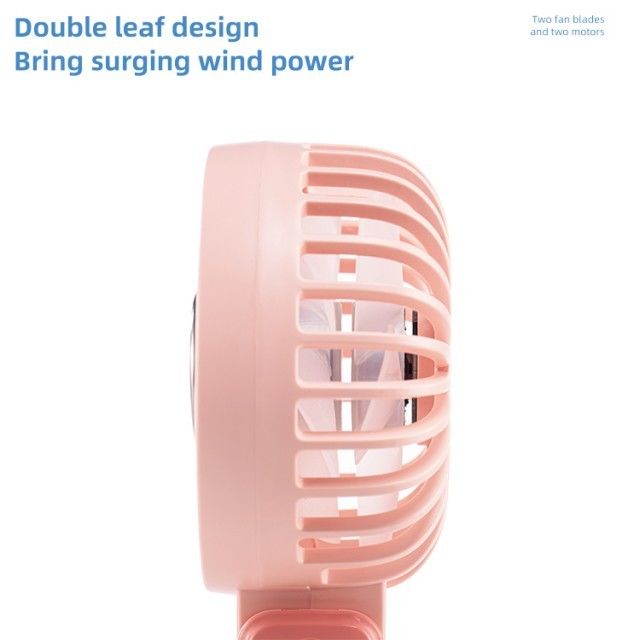 Mini Double Fan Blade Double Motor 180 Degree Folding HandHeld Fan dengan Super konduktif es porselen kulkas