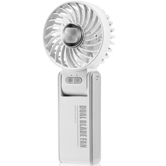Mini Double Fan Blade Double Motor 180 Degree Folding HandHeld Fan dengan Super konduktif es porselen kulkas