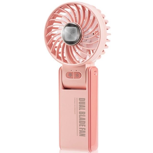 Mini Double Fan Blade Double Motor 180 Degree Folding HandHeld Fan dengan Super konduktif es porselen kulkas