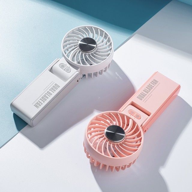 Mini Double Fan Blade Double Motor 180 Degree Folding HandHeld Fan dengan Super konduktif es porselen kulkas