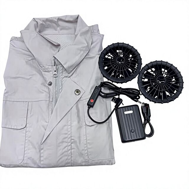 Summer Workerwear Fan Jacket 100 % Katun Long Sleeve Jacket Fan Dengan Power Bank 10000mAh Untuk Welder
